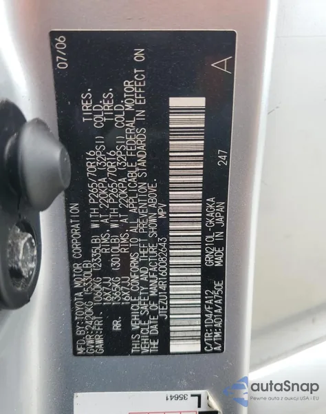 2006 Toyota 4Runner Sr5 from USA, damaged, VIN JTEZU14R160082643